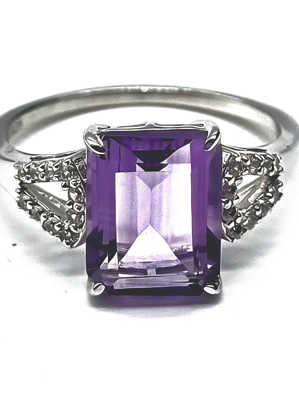 3.14 Ct Purple Amethyst 925 Sterling Silver Ring Size 7